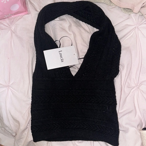 MAUI KNIT HALTER TOP in BLACK - Picture 2 of 2